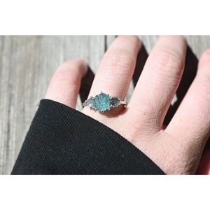 Raw Sapphire Ring, Montana Sapphire Ring, Dark Blue